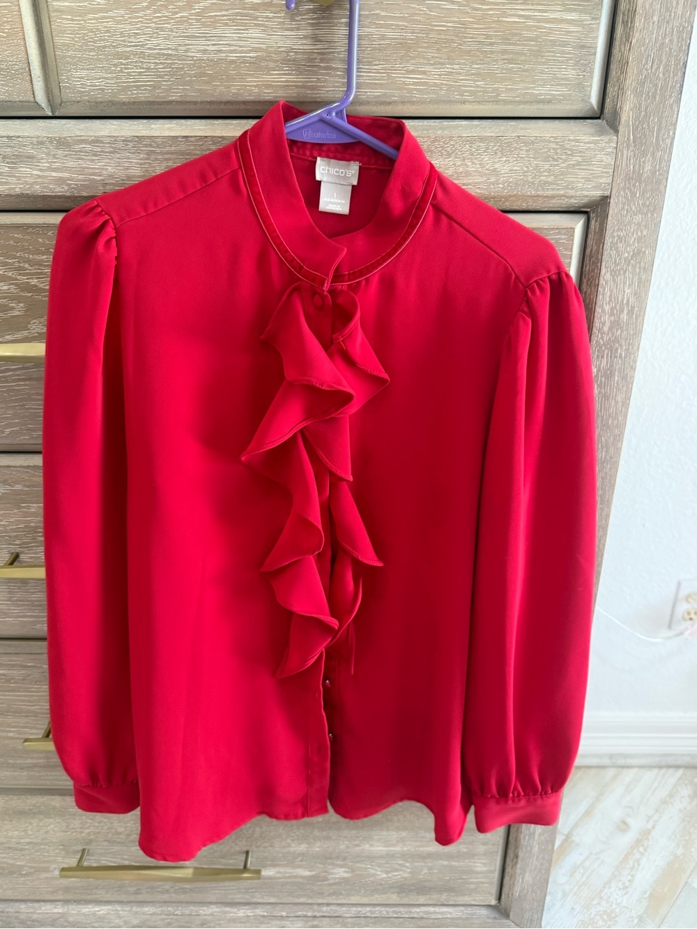 Chico's Vibrant Red Ruffle-Front Blouse